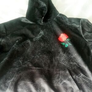 Black Hoodie with Red Rose Embroidery